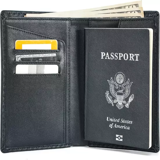 Polare Functional RFID Blocking Leather Passport Holder Travel Bifold Wallet for