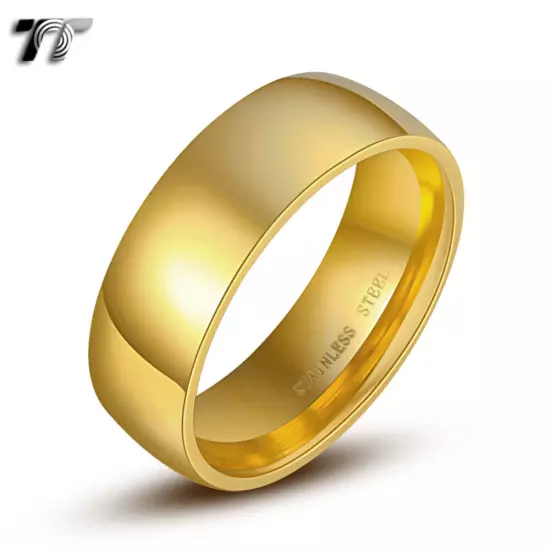 TT 2-10mm Width Gold Stainless Steel Wedding Band Ring Size 2-15 (R03J)2024 NEW