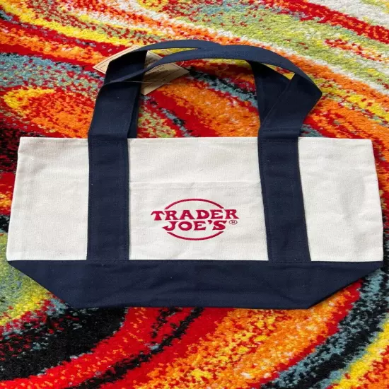 TRADER JOE'S CANVAS MINI Reusable tote bag NWT Set of 4 - Red+Blue+Green+Yellow