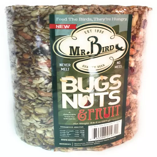 Mr. Bird Wild Bird Seed Large Cylinder Bugs, Nuts & Fruit 4 lbs. 2 oz.