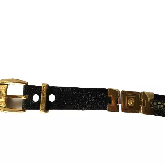 Men's Stingray Black Exotic Leather Golden Links Belt Cinto Exotico Mantarraya