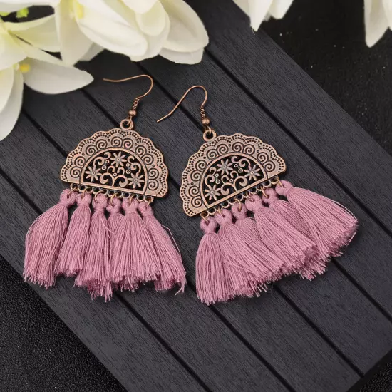 Fashion Women Bohemian Earrings Long Tassel Fringe Drop Dangle Ear Stud Jewelry