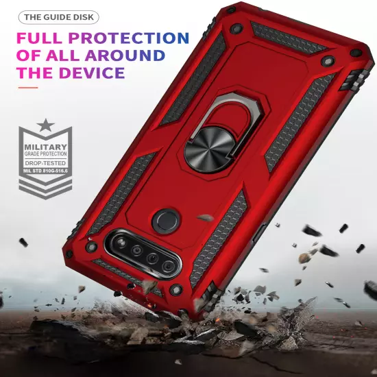 For LG K51 Q51 Reflect Case Shockproof Ring Stand Phone Cover w/ Tempered Glass