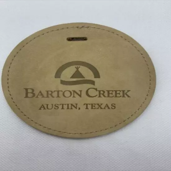 Barton Creek Austin Texas Golf Bag Tag Light Brown Leather 4" Round Teepee