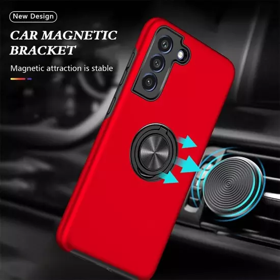 Ring Holder Shockproof Cover Case Red+Screen Protector For Samsung S22