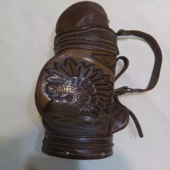 Vintage Leather Gulf Bag Liqouer Bottle Holder 16x7x4" Tramite 80109 Used 