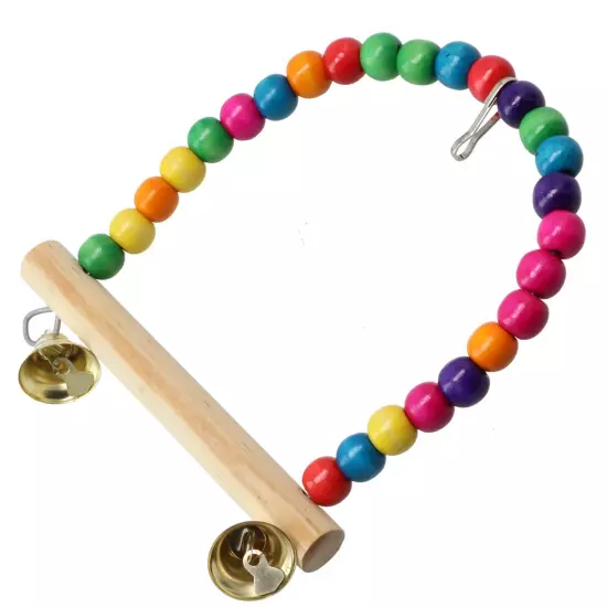 Natural Perch Parrot Swing Toy with Colorful Beads Encourage Bird's Playfulness