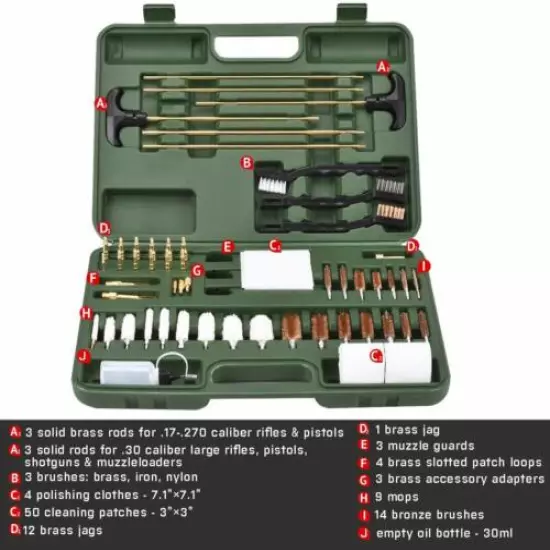 164 PCS Universal Gun Cleaning Kit .17/22/30/35/375/38/40/44/45 cal 12/20/410 GA