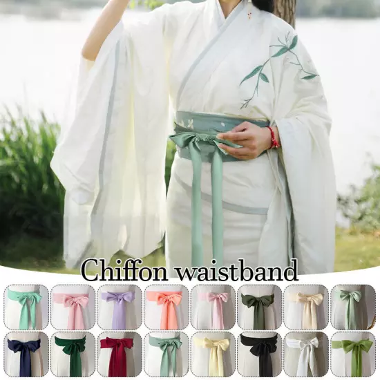 78.74in Summer Chiffon Belt Hanfu Wide Waistband Dress Lace up Long Ribbon Decor