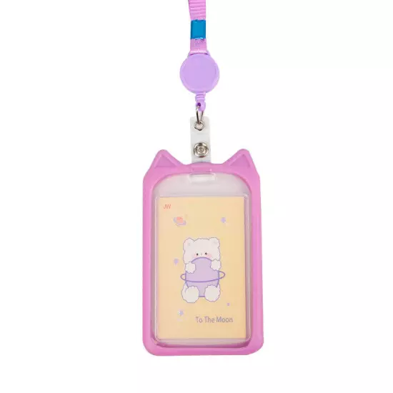 Cute Cat Ear ID Card Holder Retractable Reel Lanyard Credit Cover Case Kids Gift