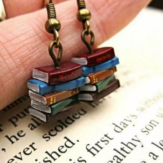 Books Earrings Women Multicolor Book Pendant Earrings Xmas --.US G3J5