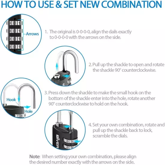 4 Pack Combination Lock, 4-Digit Padlock Keyless, Resettable Luggage Locks for B