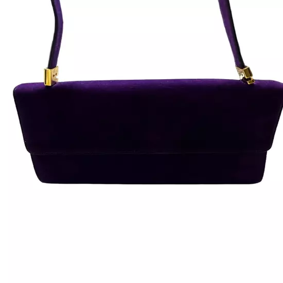 St. John Italy Purple Suede Shoulder Bag Evening Bag Vintage Gold Accents New