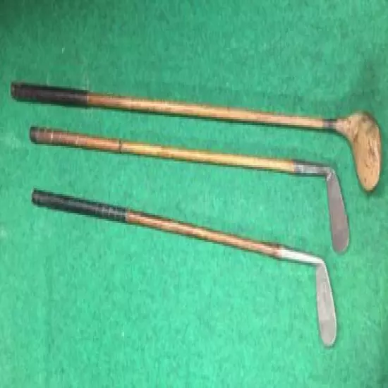 3 VINTAGE GOLF CLUB DRIVERS w/ WOODEN SHAFT GREAT