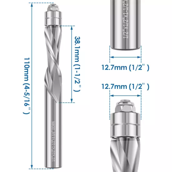 Downcut Spiral Flush Trim Router Bit Solid Carbide Flush Trim End Mill Bit φ