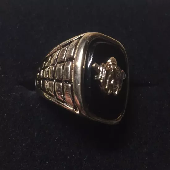 Vintage 18K HGE Gold Plated Shriner Black Mens Ring Size 9 NOS