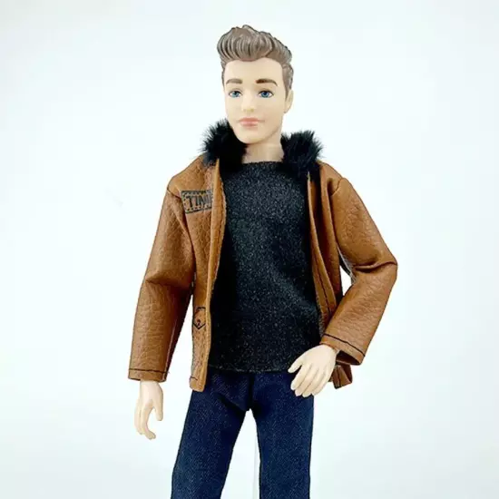 1set 1/6 Male Doll Clothes Brown Leather Coat Black Pants Shoes For 12" Doll Boy