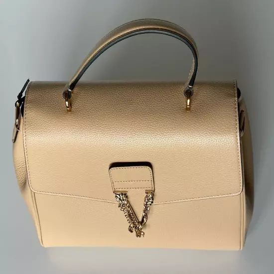 Versace Top Handle Grainy Calf Leather Beige Shoulder Bag 1013351 IT NWT $1775