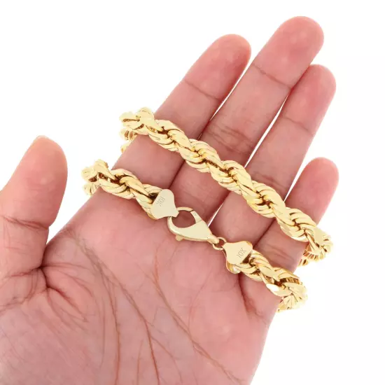 10K Yellow Gold 2mm-10mm Diamond Cut Rope Chain Bracelet Men Women 7" 7.5" 8" 9"