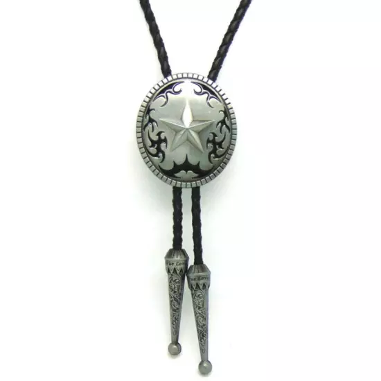 Vintage Bolo Tie Western Cowboy Texas Ranger Star Mens Wedding Necklace Alloy