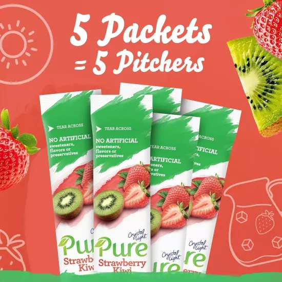 Crystal Light Pure Strawberry Kiwi Drink Mix No Preservatives, 5 Pitcher Packets