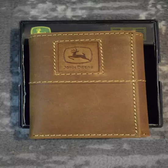 New John Deere Brown Leather Trifold Wallet LP71258