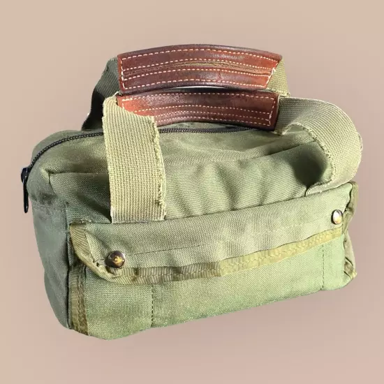 Vintage Shell Bag Canvas Leather Green Travel Small Duffle Hunting Gear EDC