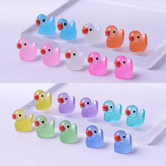 10PCS Mini Luminous Resin Ducks Glow in The Dark Miniature Ornament Tiny Duck Sn