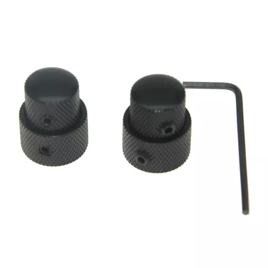 Black 2x Metal Dual Concentric Stacked Control Knobs for Electric Guitar Bass