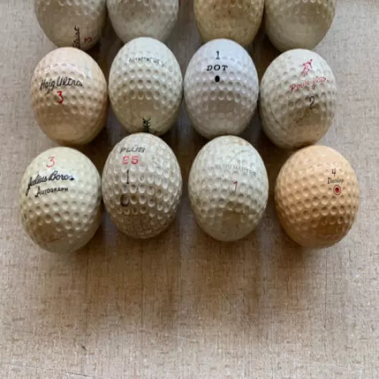 LOT of 16 Vintage Antique Golf Balls- Walker Cup, Julius Boros Canny Scot, Haig