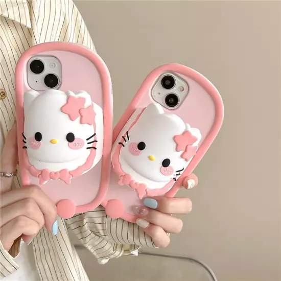 3D Slipper Cover Case Stand For iPhone 14 15 16 Pro Max 3D Cartoon Hello Kitty