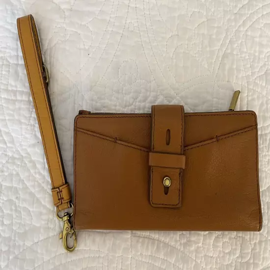 FOSSIL Brown Leather Bifold Long Wallet w/ Detachable Wristlet Strap