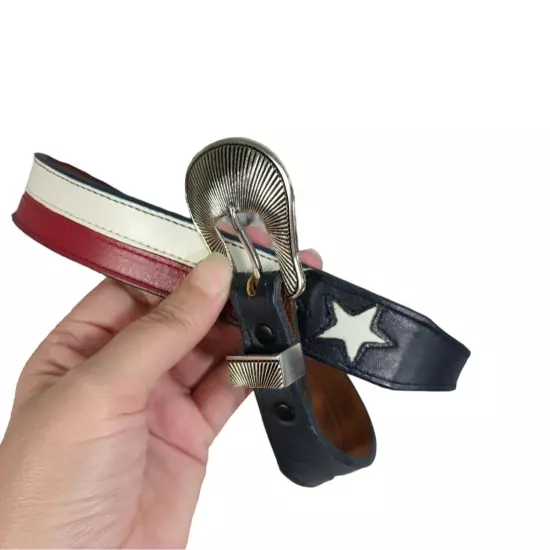 NOCONA Patriotic Flag Leather Belt Womens SZ 30 Western Texas TX USA Puerto Rico