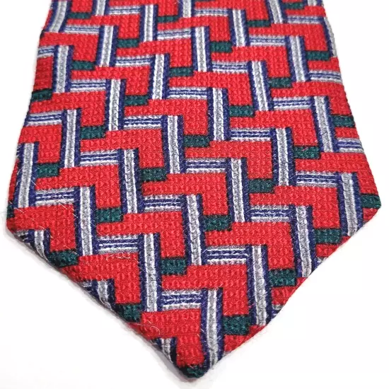 Spauldings Chicago Red Green Blue Stair Pattern Professional SILK 1980s Necktie