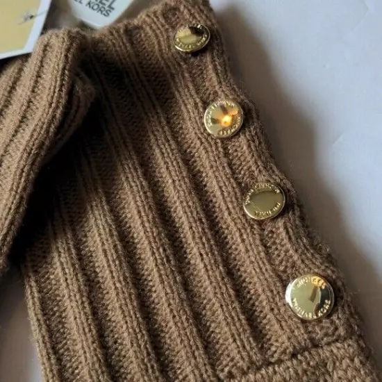 Michael Kors Camel Gold Button Stretchy Winter Gloves NWT