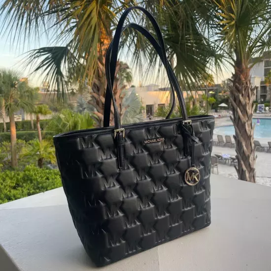 $378 Michael Kors JET SET MD BLACK CARRYALL BAG MK HANDBAG DESIGNER PURSE NWT