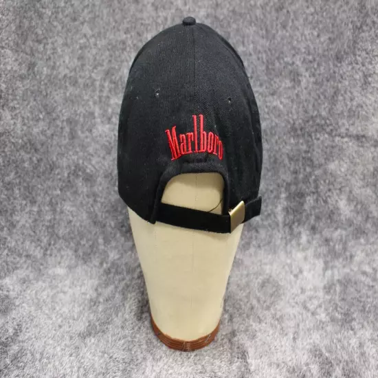 Vtg Vanguard Marlboro black logo horse spellout adjustable strapback hat cap