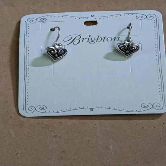 BRIGHTON ALCAZAR SWAROVSKI CRYSTAL HEART LEVERBACK DANGLE EARRINGS SZ OS JE6112