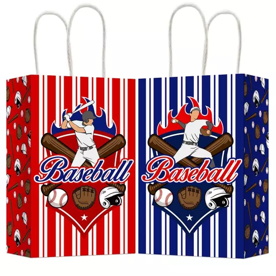 12 Pcs Baseball Party Treat Bag Baseball Gift Goodie Favor Bags with Handle f...