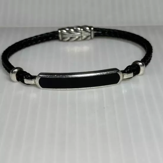 David Yurman Men's Station Black Bar Leather Bracelet 8inch / Black Onyx $595