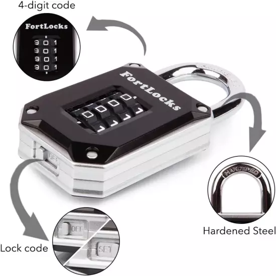 2 Pack - Heavy Duty, Waterproof, Resettable Combination Lock, 4 Digit, Silver