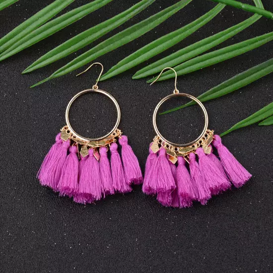 Fashion Women Bohemian Earrings Long Tassel Fringe Drop Dangle Ear Stud Jewelry