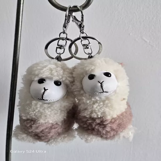 Lamb fur decoration key chain bag's pendant cell phone ornament 2pcs sheep charm