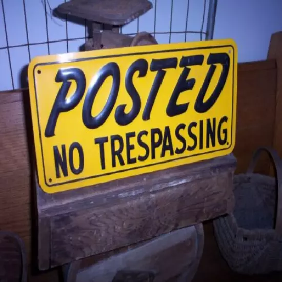 Vintage POSTED NO TRESPASSING Embossed Metal Sign Old Fishing Hunting CabinDecor