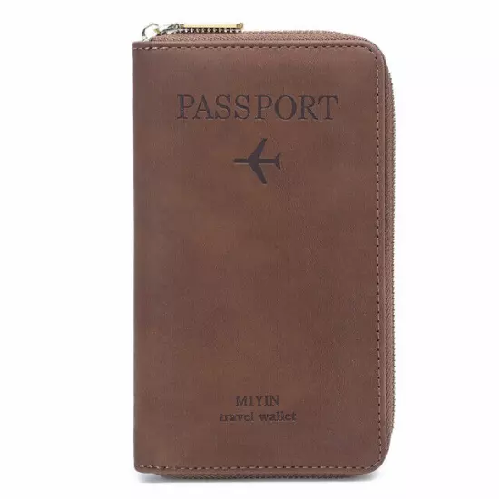 RFID Leather Travel Passport Case Cover Zipper Wallet Card Holder with Wristband