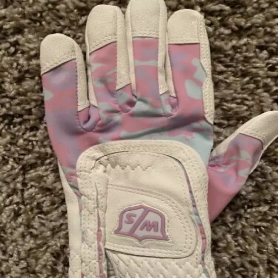 Wilson Staff Fit All Pink Purple Light Blue Camo Junior Golf Glove NEW