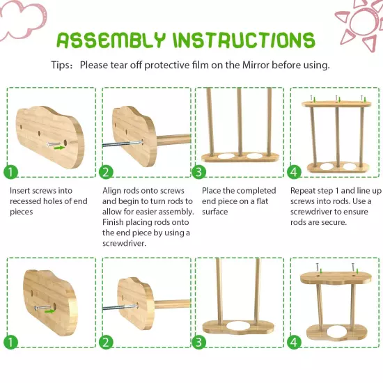 Bamboo Chick Perch with Mirror and Mini Roosting Bar Set for coop and brooder...