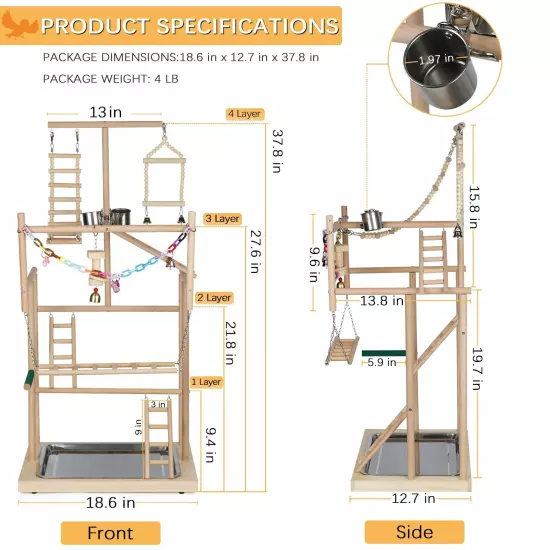 Pet Parrot Playstand Parrots Bird Playground Bird Play Stand Wood Perch Gym P...