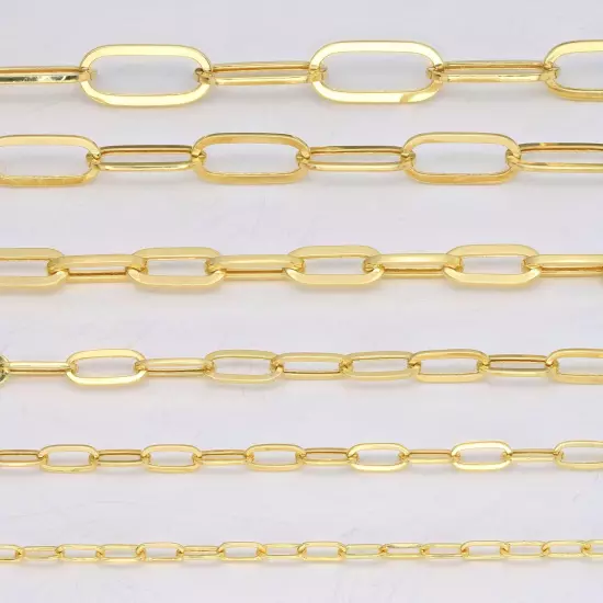 14k Yellow Gold Paperclip 3mm-7mm Chain Cable Rolo Link Pendant Necklace 16"-24"