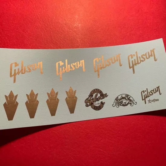 Crown and Gib Headstock Waterslide Decals Gold Metallic w/Custom shops Gib sheet